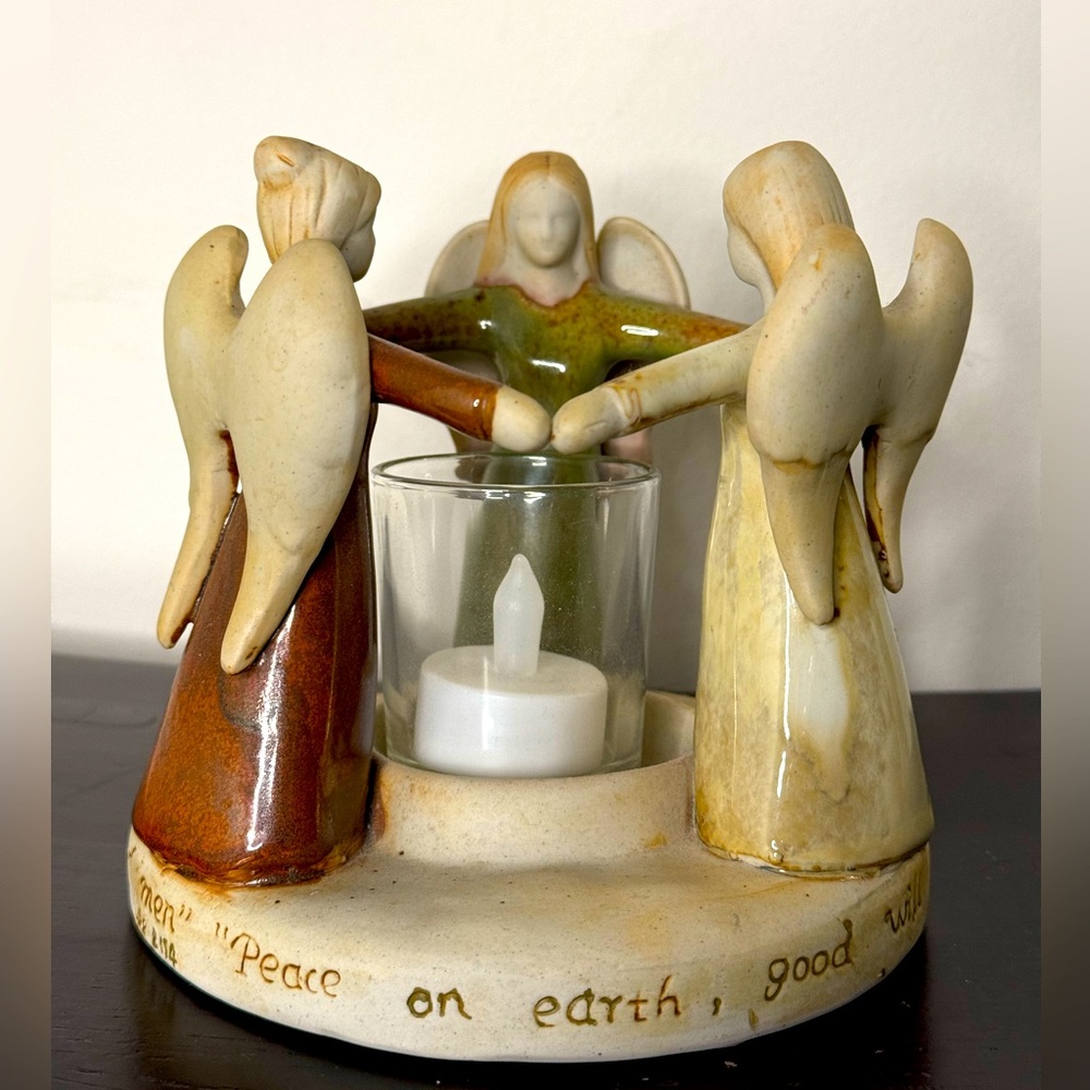 ❤️Circle of Three Angels Candle Holder, Ceramic Glazed and Bisque Finish
